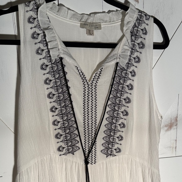 Anthropologie Cream White Maxi Dress Black Embroidery - Picture 2 of 12